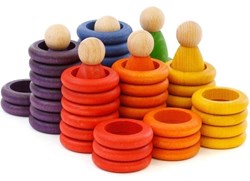 Grapat Houten Nins, Speelfiguren & Ringen Regenboogkleurig 60 stuks