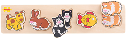 Bigjigs houten dierenpuzzel - Chunky Lift and Match huisdieren - 5 stuks